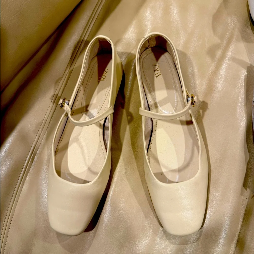 Zara square toe Cream Ballet Flats